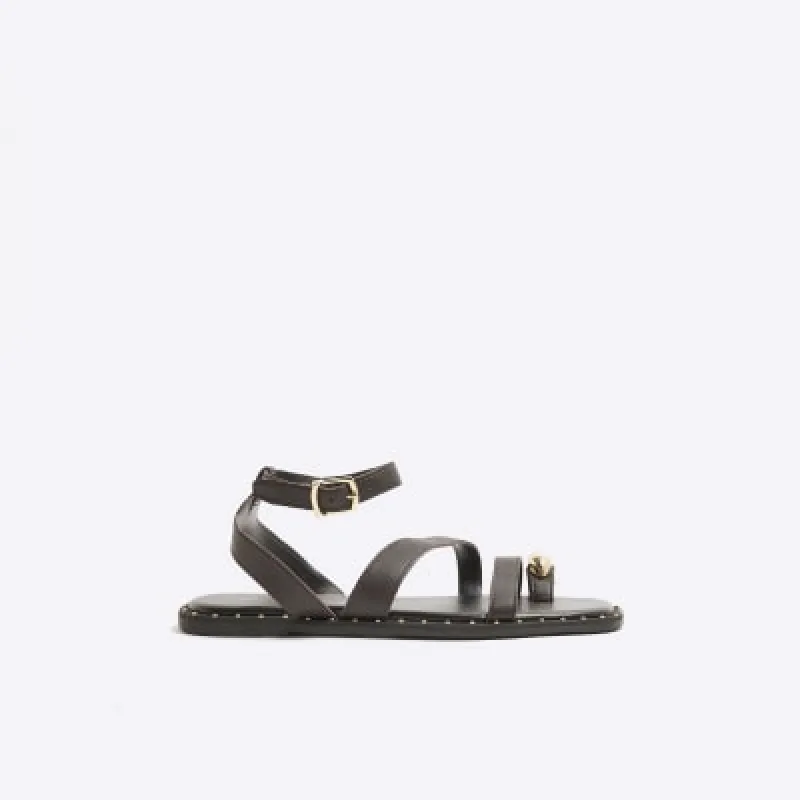Brown Studded Toe Clip Leather Sandals sold by River Island