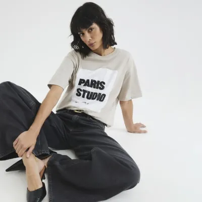 Brown Paris Studio Sequin T-Shirt sold by River Island