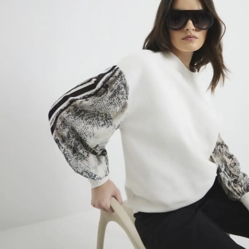 Cream Long Sleeve Snake Sleeve Sweatshirt sold by River Island