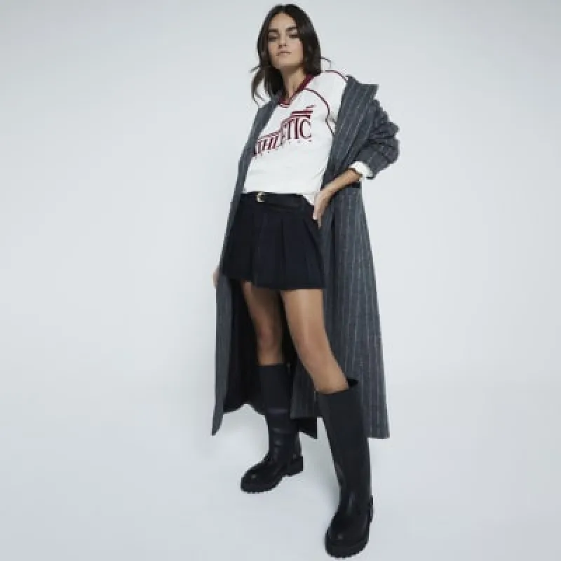 Black Denim Belted Pleated Mini Skirt sold by River Island