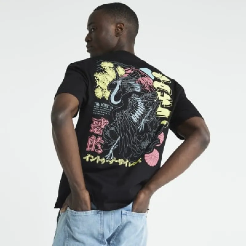 Black regular fit embroidered crane t-shirt sold by River Island