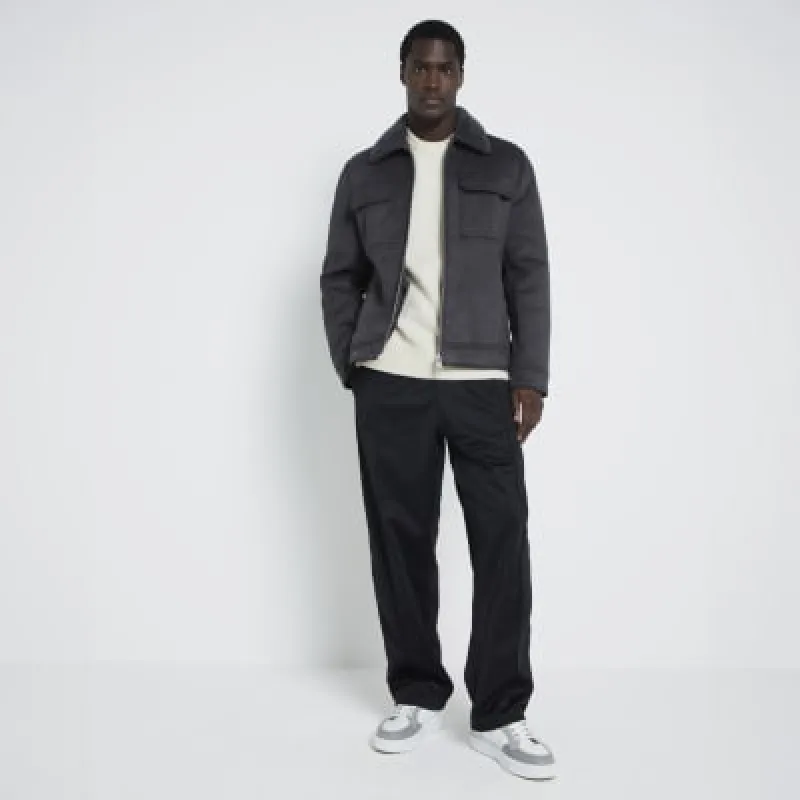 Grey regular fit shearling western jacket sold by River Island
