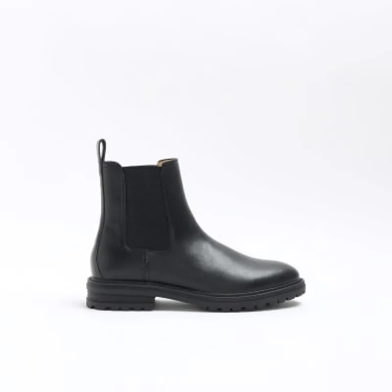 Black faux leather chelsea boots sold by River Island