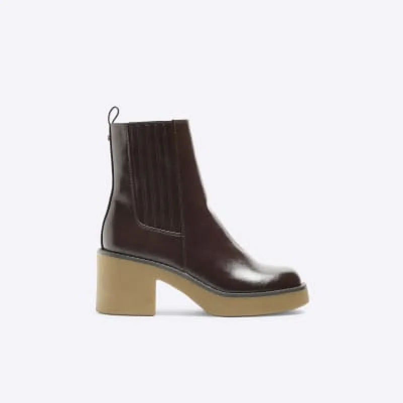 Red Crepe Heeled chunky Boots sold by River Island