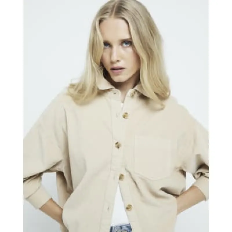 Beige Corduroy Long Sleeve Cropped Shirt sold by River Island