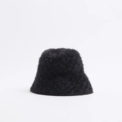 Black Faux Fur Bucket Hat sold by River Island