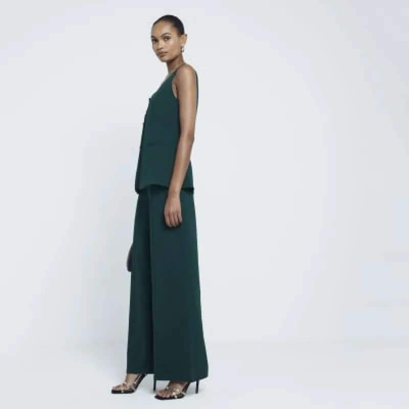 Green Scuba Wide Leg Stitch Trousers sold by River Island