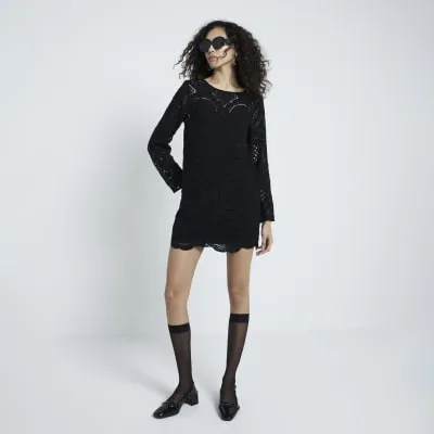 Black Long Sleeve Lace Mini Dress sold by River Island