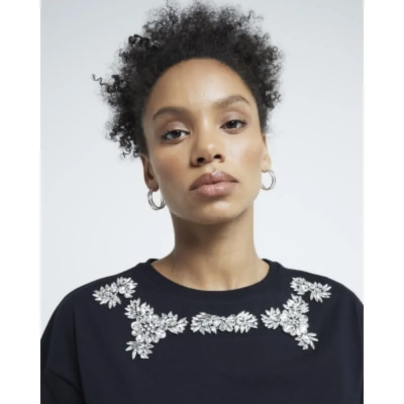 Black Floral Necklace T-Shirt sold by River Island
