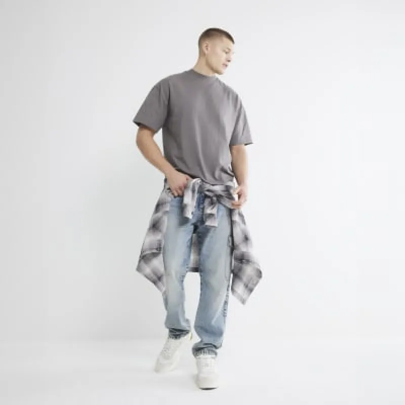 Grey Oversized Fit Short Sleeve T-Shirt sold by River Island