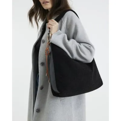 Black Faux Suede Woven Shoulder Bag sold by River Island