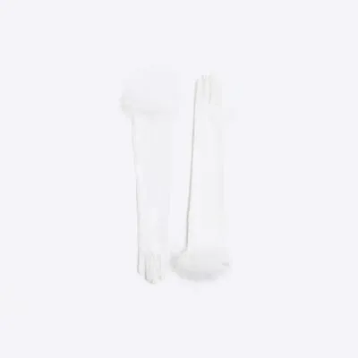 White Lace Feather Trim Gloves sold by River Island