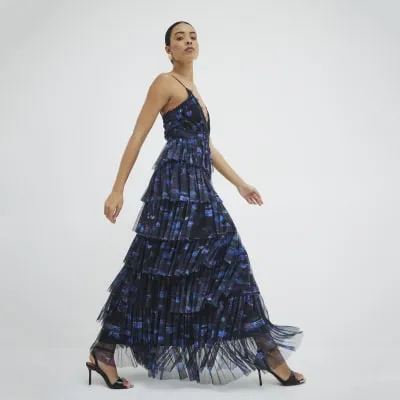 Blue Blur Abstract Print Tiered Swing Dress sold by River Island