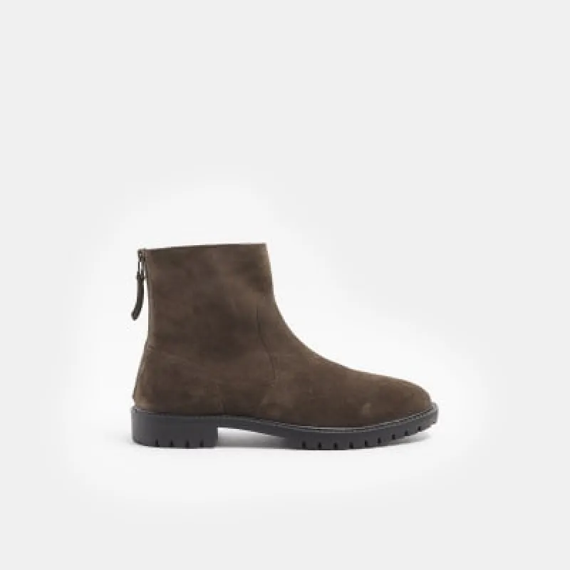 Brown suede zip ankle boots sold by River Island
