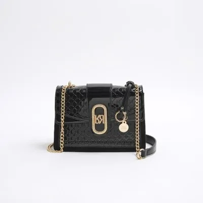 Black Panelled Monogram Shoulder Bag sold by River Island