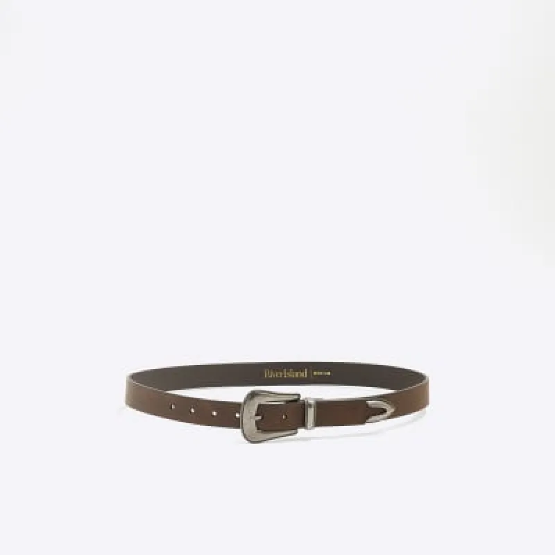 Brown Faux Leather Western Buckle Belt sold by River Island