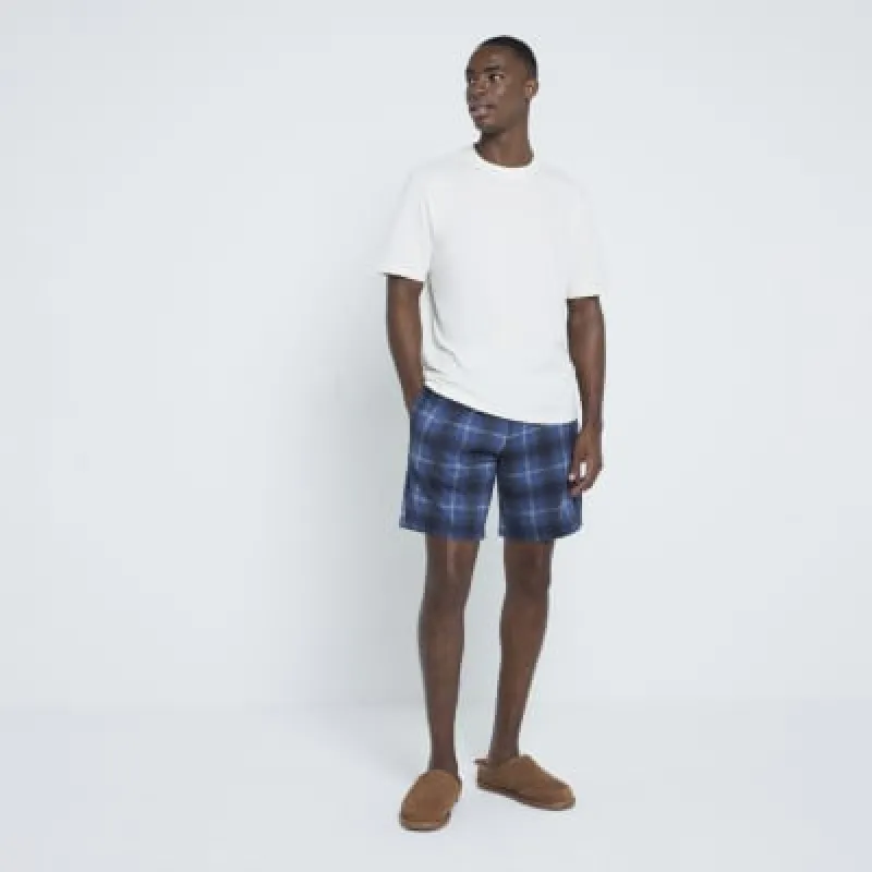 Blue and Black Check Pyjama Short Set sold by River Island