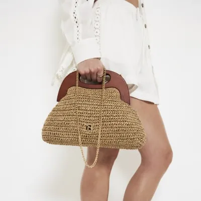 Beige Raffia Frame Clutch Bag sold by River Island