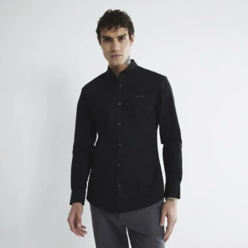 Black Muscle Fit Textured Embroidery Shirt sold by River Island