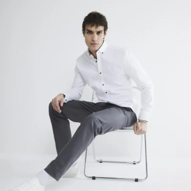 White Muscle Fit Textured Embroidery Shirt sold by River Island