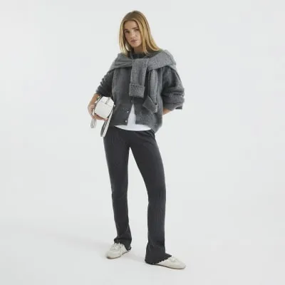 Grey Ribbed Flared Leggings sold by River Island