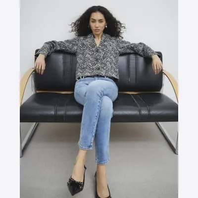 Black Collarless Trophy Jacket sold by River Island