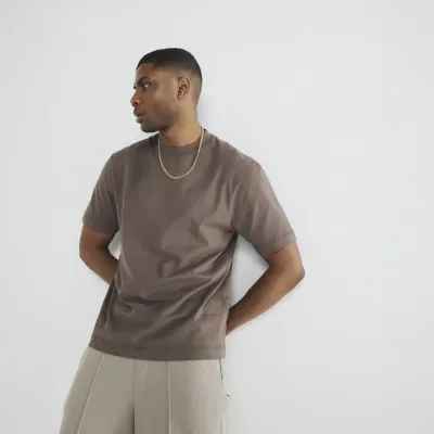Brown Regular Fit Embroidery T-Shirt sold by River Island