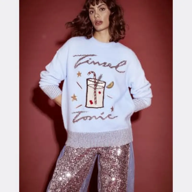 Blue Tinsel Tonic Christmas Jumper sold by River Island