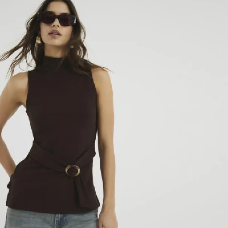 Brown Ribbed Belt Tunic made by River Island