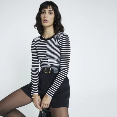Black Long sleeve Stripe Top sold by River Island