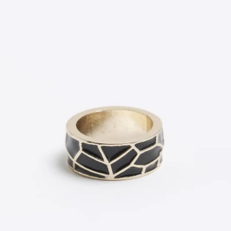 Gold Black Enamel Ring sold by River Island