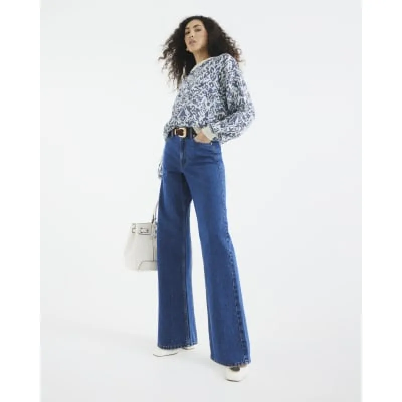 Blue Denim Relaxed Straight Jeans sold by River Island