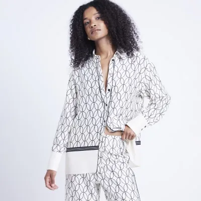 White satin geometric long sleeve shirt sold by River Island