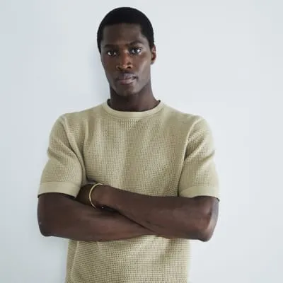 Khaki Short Sleeve Textured T-Shirt sold by River Island