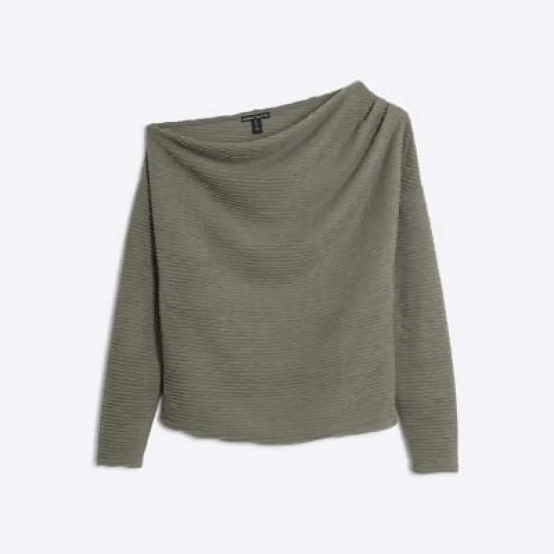 Petite Khaki Long Sleeve Textured Drape Top sold by River Island