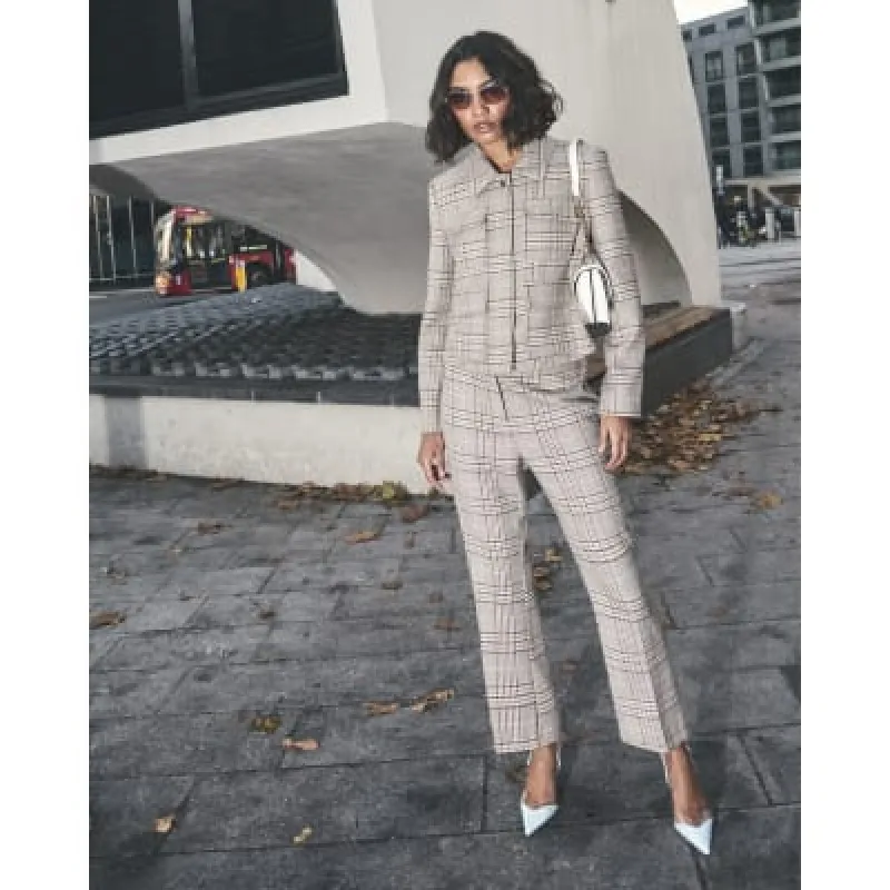 Brown Check Flared Trousers sold by River Island