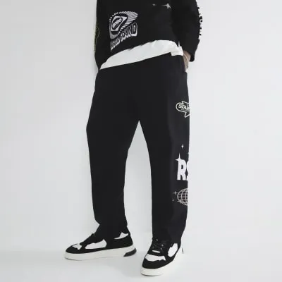 Black Regular Fit Printed Joggers sold by River Island