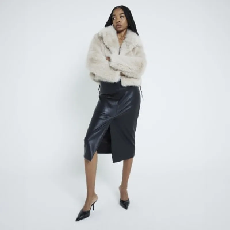 Black Faux Leather Column Midi Skirt sold by River Island