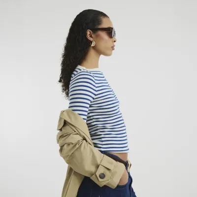 Blue Long Sleeve Striped T-Shirt sold by River Island