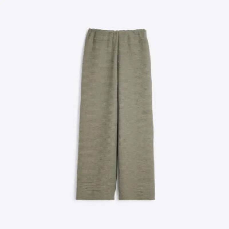 Petite Khaki Textured Wide Leg Trousers sold by River Island