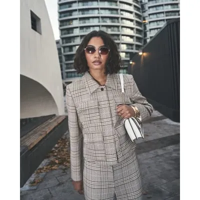 Brown Check Pocket Detail Jacket sold by River Island