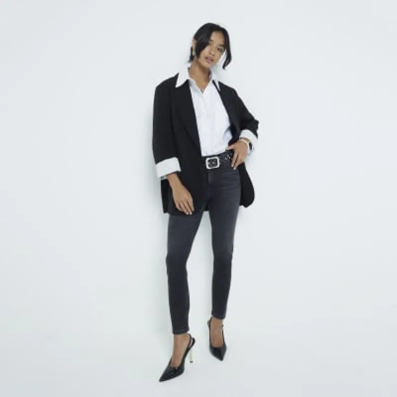 Petite Black Mid Rise Skinny Jeans sold by River Island