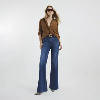 Blue Denim High rise Relaxed Flared Jeans sold by River Island