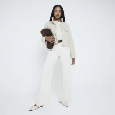 Cream Belted Wide Leg Trousers sold by River Island