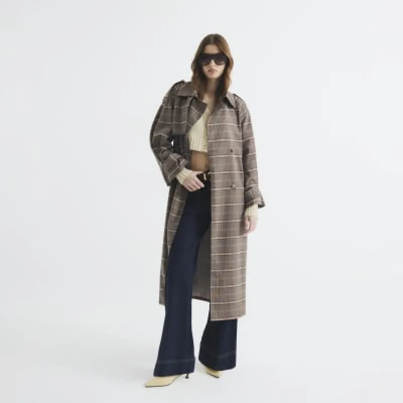 Brown Check Belted Trench Coat sold by River Island