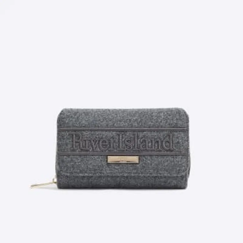 Grey RI Embroidered Quilted Flap Purse sold by River Island
