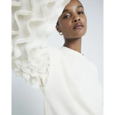 Cream long sleeve Ruffle Sweatshirt sold by River Island