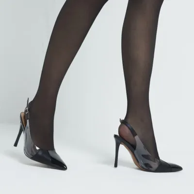 Black Perspex Sling Back Heeled Court Shoes sold by River Island