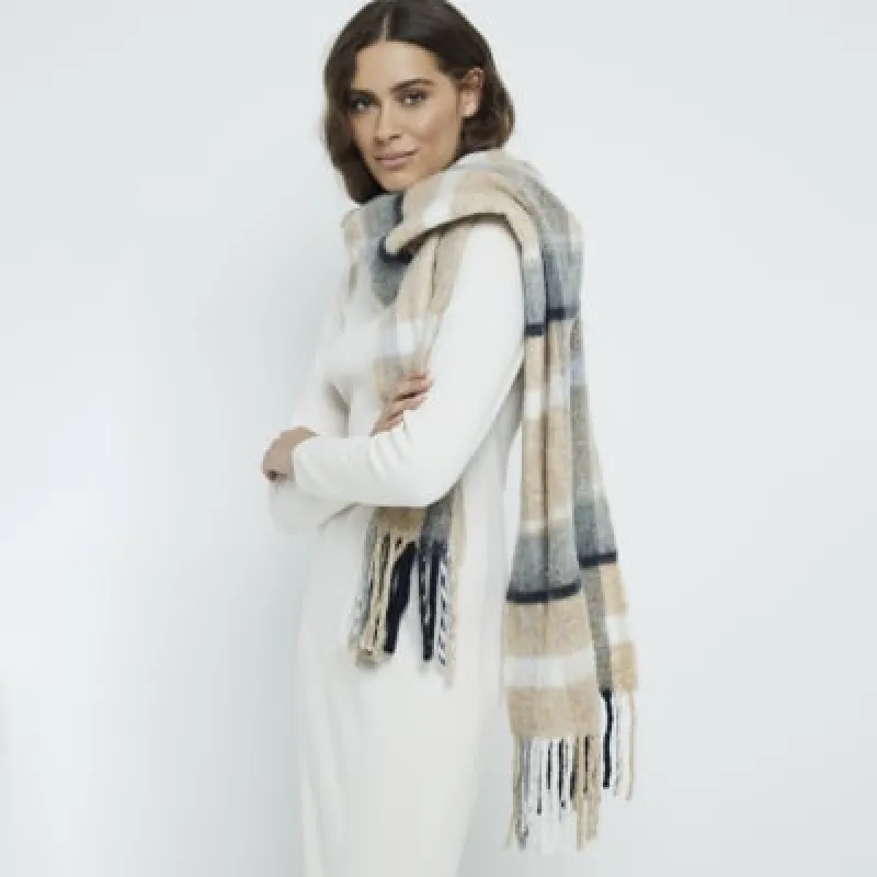 Beige Check Heavyweight Scarf sold by River Island