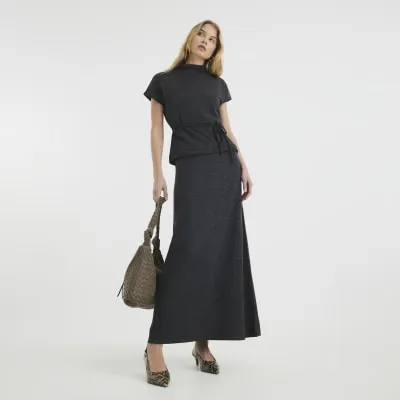 Grey Ribbed Midi Skirt sold by River Island